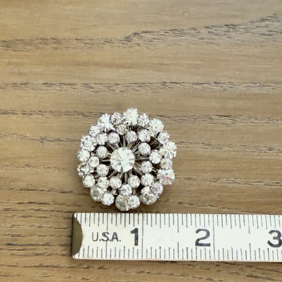 Vintage Rhinestone Clear Dome Tiered Brooch Pin Silver-Tone Round Crystal - Picture 5 of 11